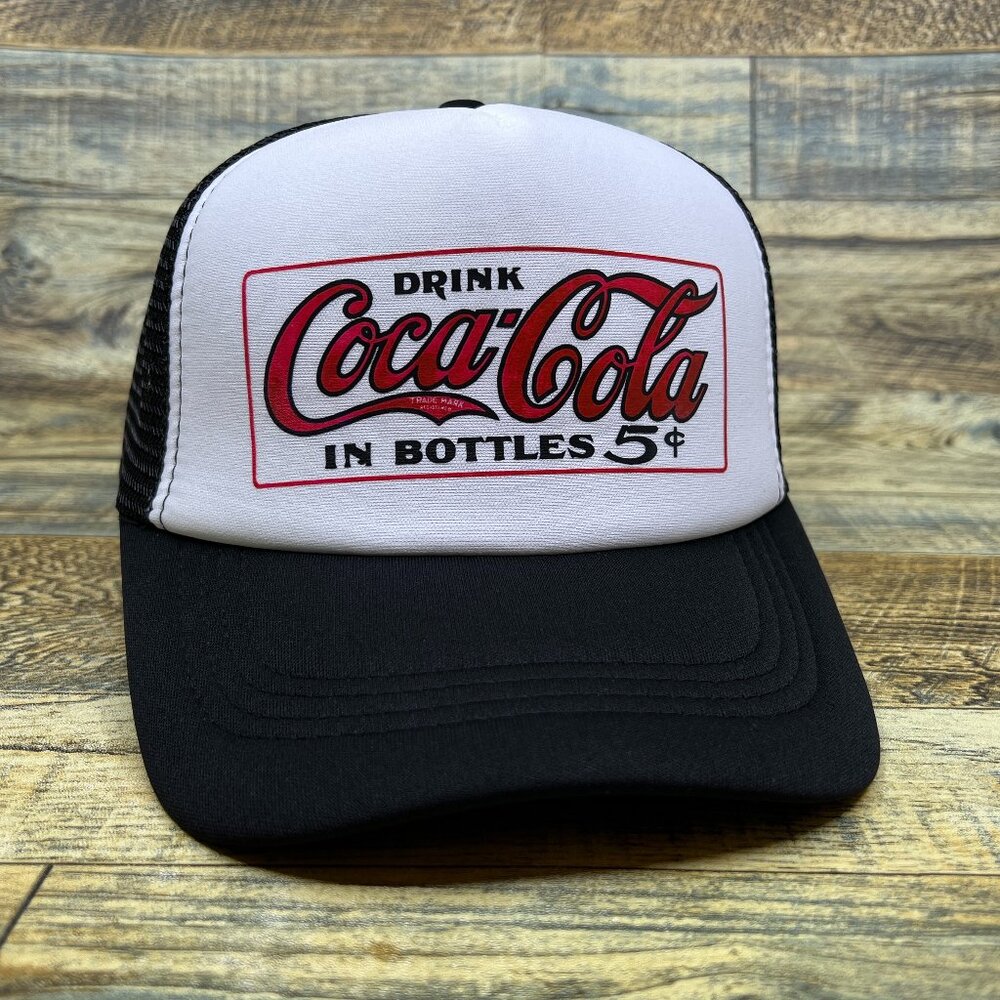 Vintage Coca Cola Mens Trucker Hat Black Snapback 1892 Retro Logo Soda Pop Cap